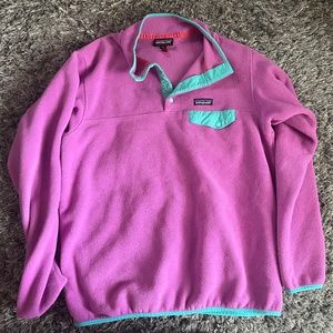 Patagonia Womens Synchilla Jacket Pink XL Lightweight Snap T Pullover Fleece